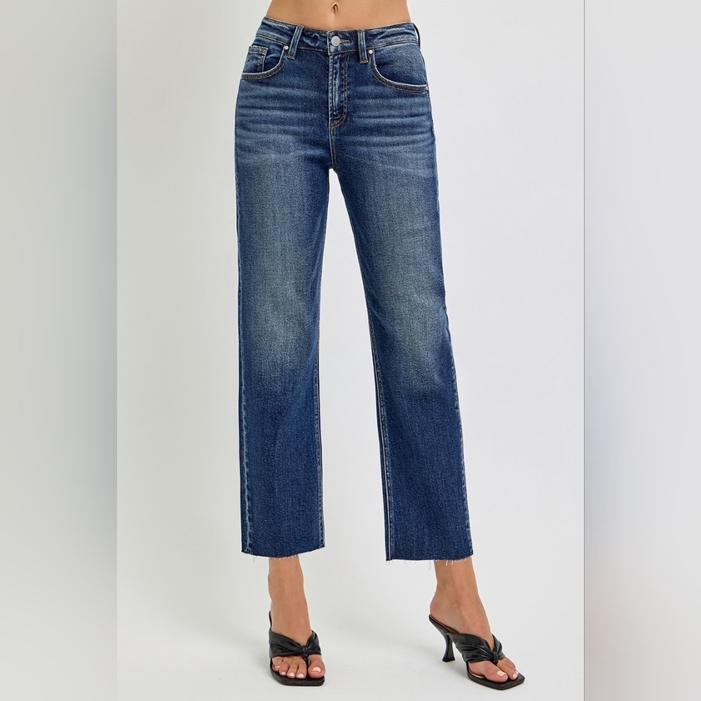 RISEN Women's Slim Barrel Jeans Ankle Dark HR Cottagecore Modern Various NEW - Picture 2 of 8